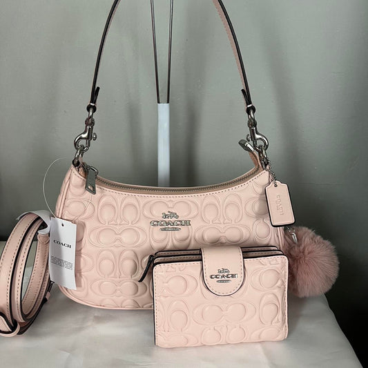 Pink Shoulder Bag with Gold-Tone Hardware