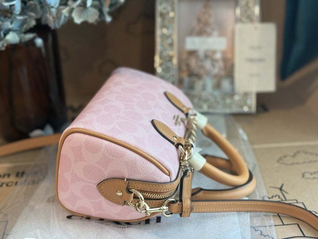 Coach Mini Rowan Bag In Signature With Charms in Powder Pink CEK79 NWT