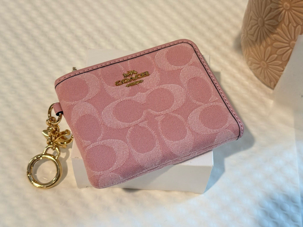 Coach Small Corner Zip Wallet In Signature Denim With Charms NWT