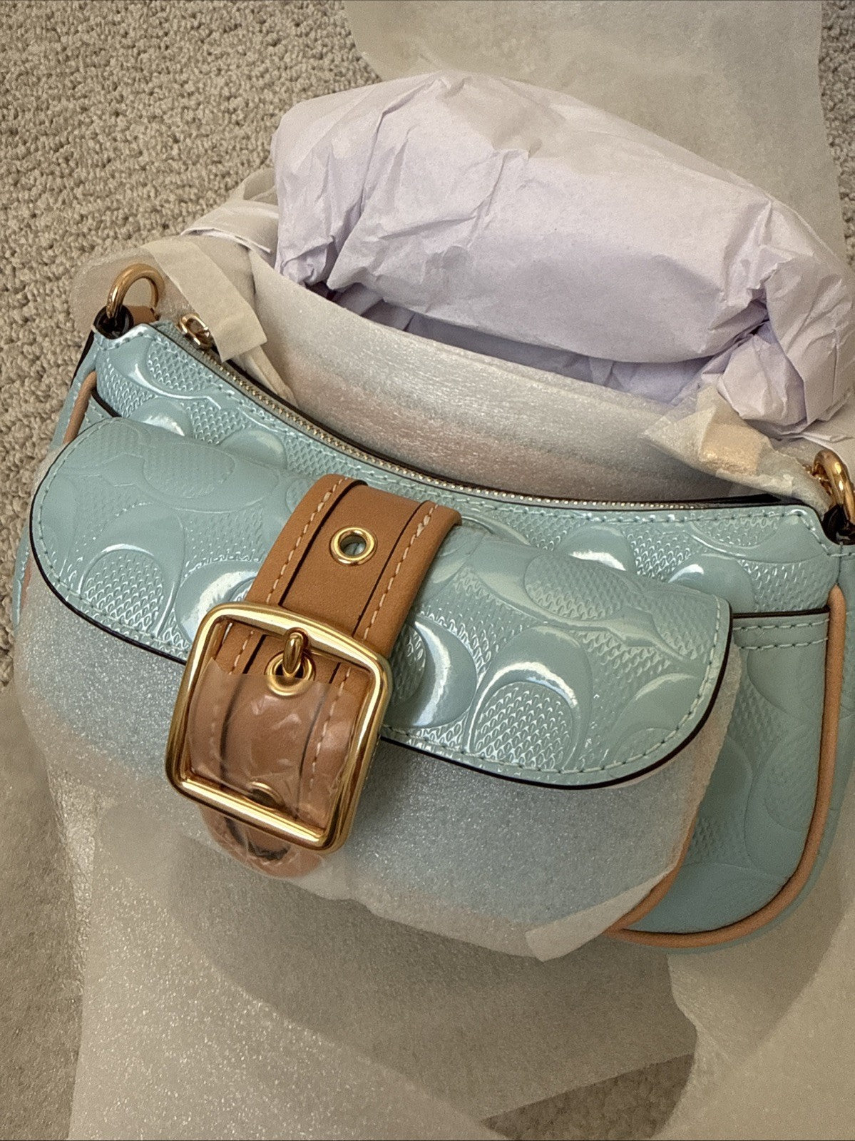 NWT *SEALED* COACH Ashton Mini Shoulder Bag In Signature Leather Gold/Light Blue