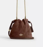 🤎 NWT COACH Faye Mini Drawstring Bag With Quilting Suede & Leather CDC42 Brown