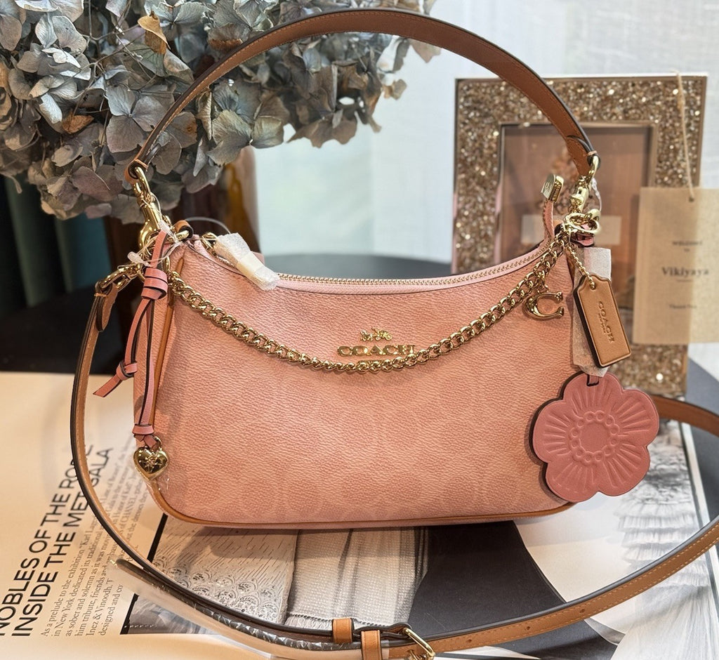 COACH TERI SHOULDER BAG IN SIGNATURE CANVAS CEA20 Pink Powder NWT