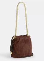 🤎 NWT COACH Faye Mini Drawstring Bag With Quilting Suede & Leather CDC42 Brown