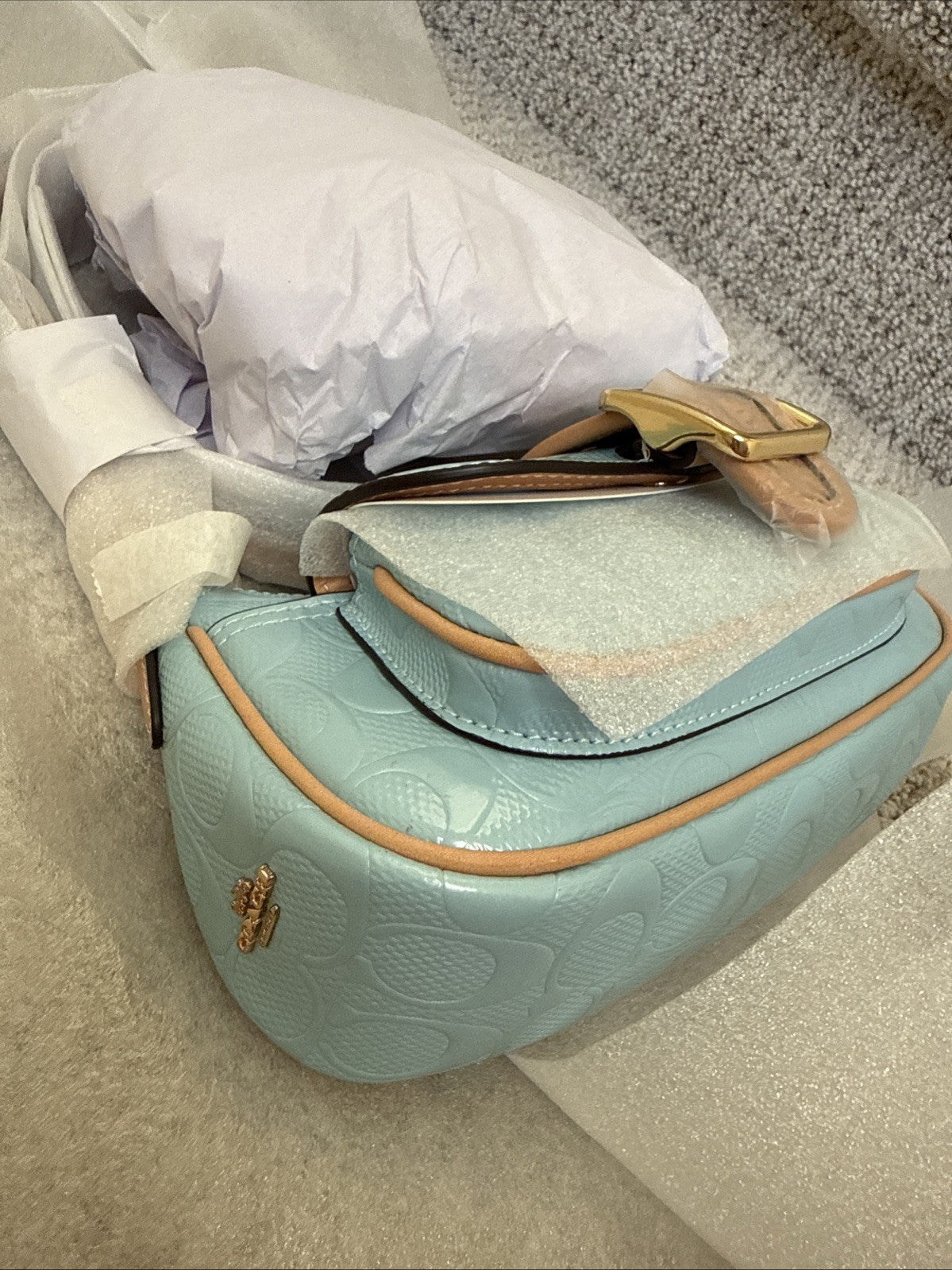NWT *SEALED* COACH Ashton Mini Shoulder Bag In Signature Leather Gold/Light Blue