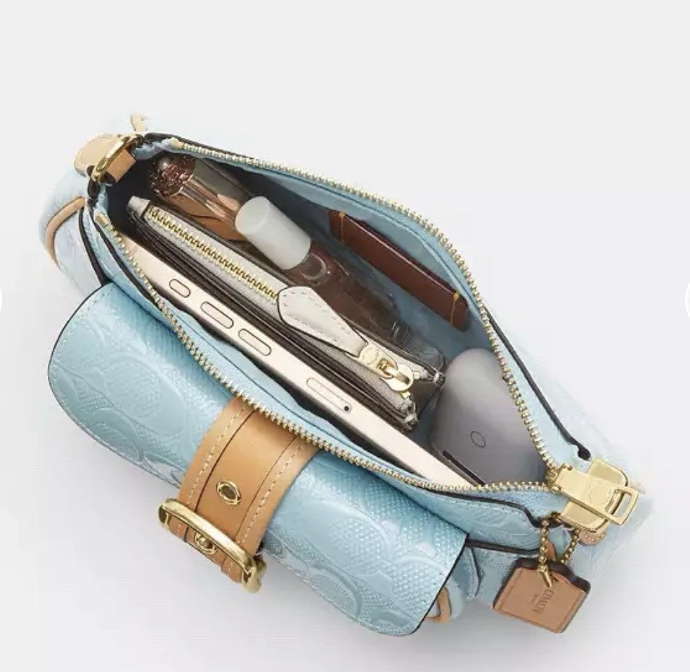 NWT *SEALED* COACH Ashton Mini Shoulder Bag In Signature Leather Gold/Light Blue