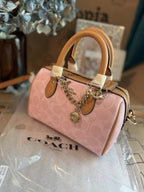 Coach Mini Rowan Bag In Signature With Charms in Powder Pink CEK79 NWT