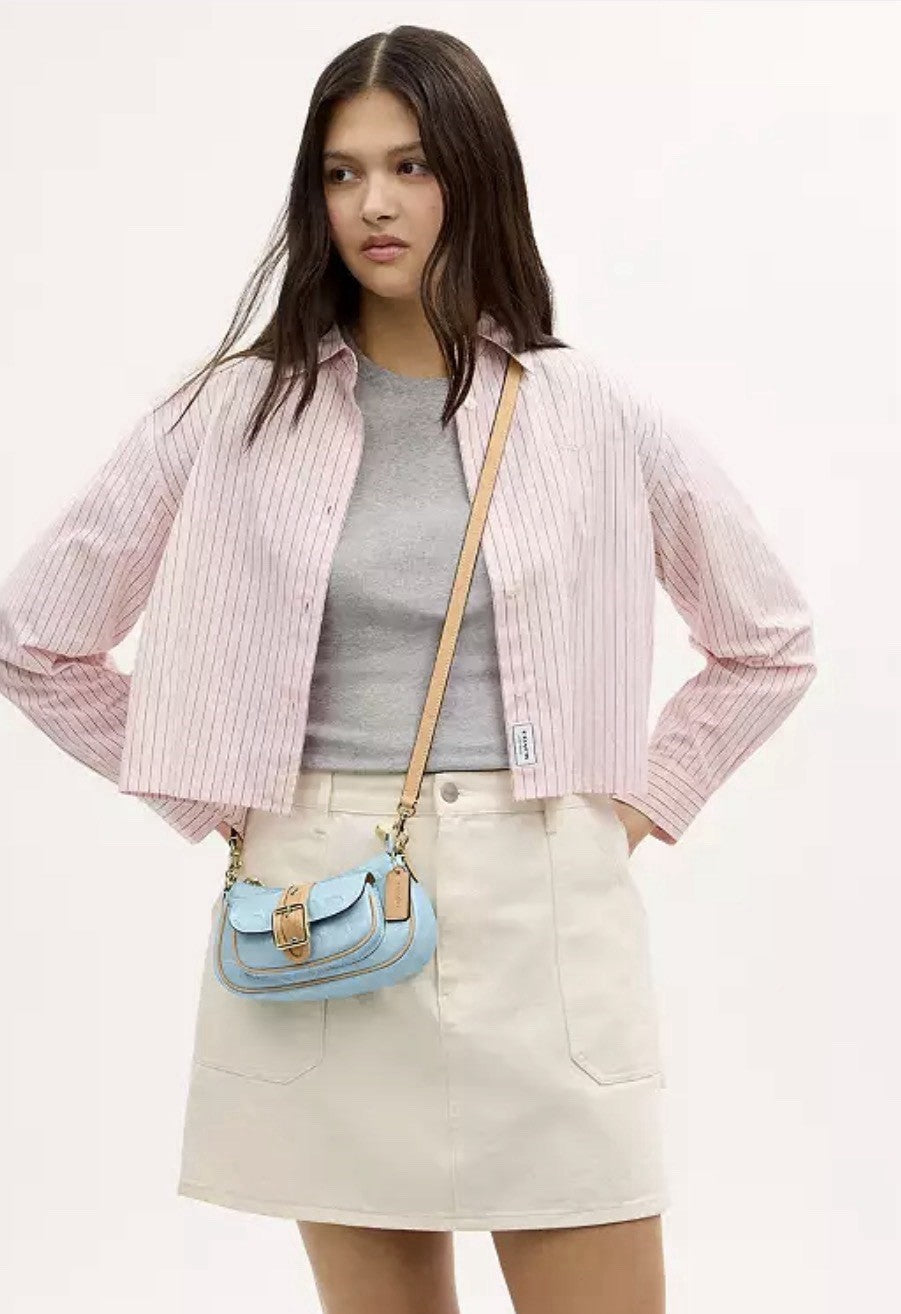 NWT *SEALED* COACH Ashton Mini Shoulder Bag In Signature Leather Gold/Light Blue