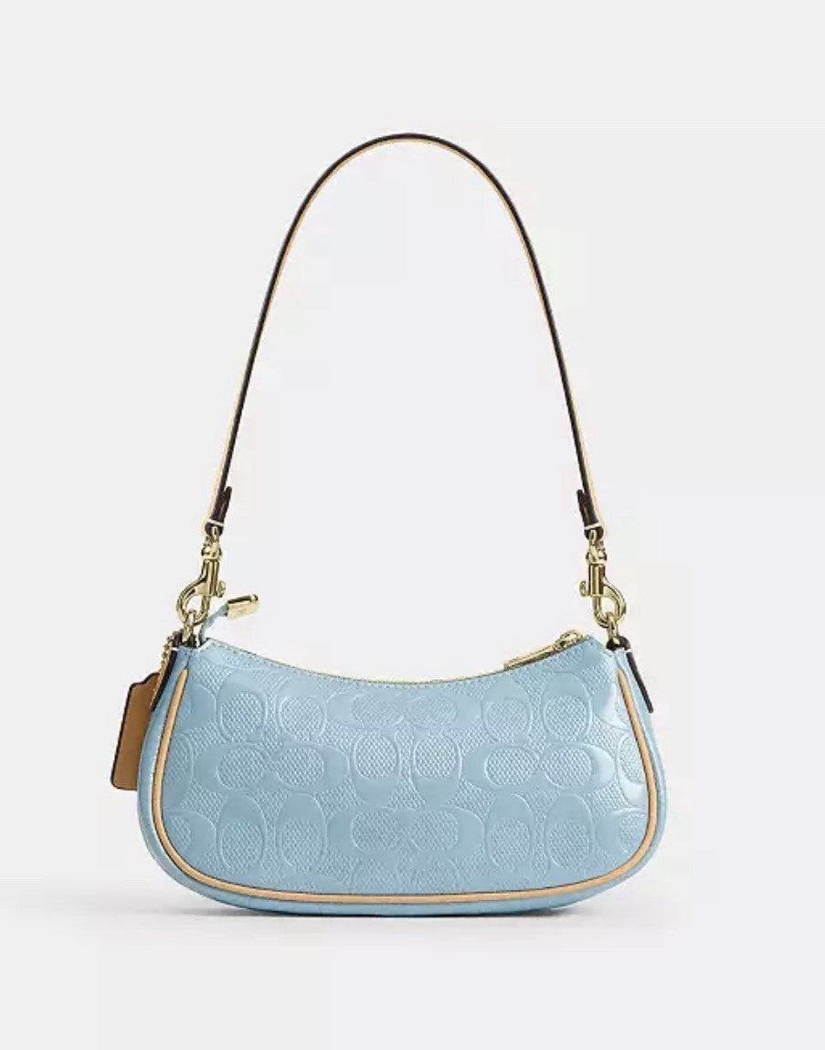 NWT *SEALED* COACH Ashton Mini Shoulder Bag In Signature Leather Gold/Light Blue