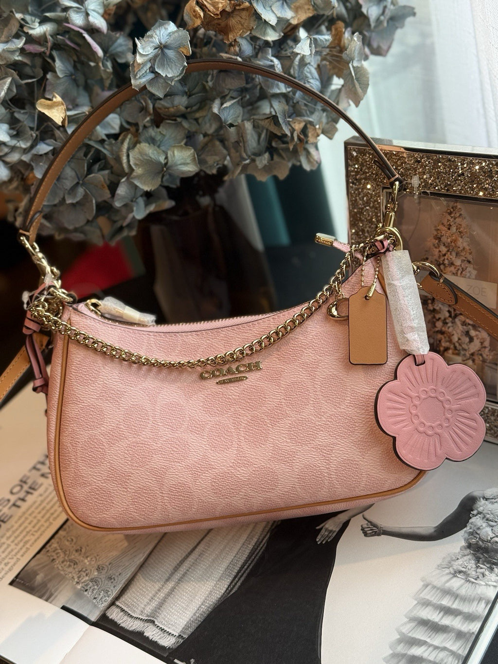 COACH TERI SHOULDER BAG IN SIGNATURE CANVAS CEA20 Pink Powder NWT