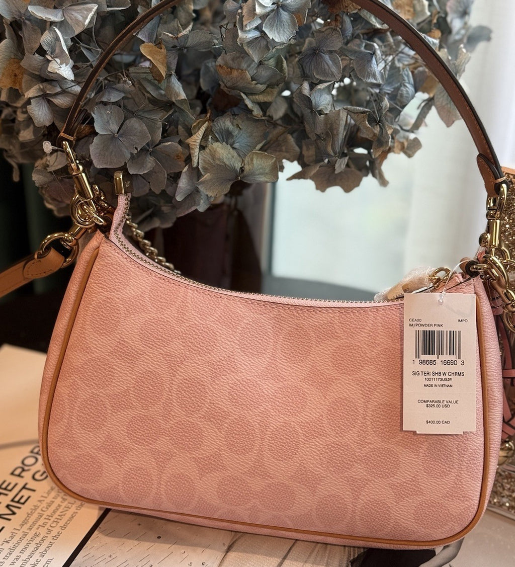 COACH TERI SHOULDER BAG IN SIGNATURE CANVAS CEA20 Pink Powder NWT