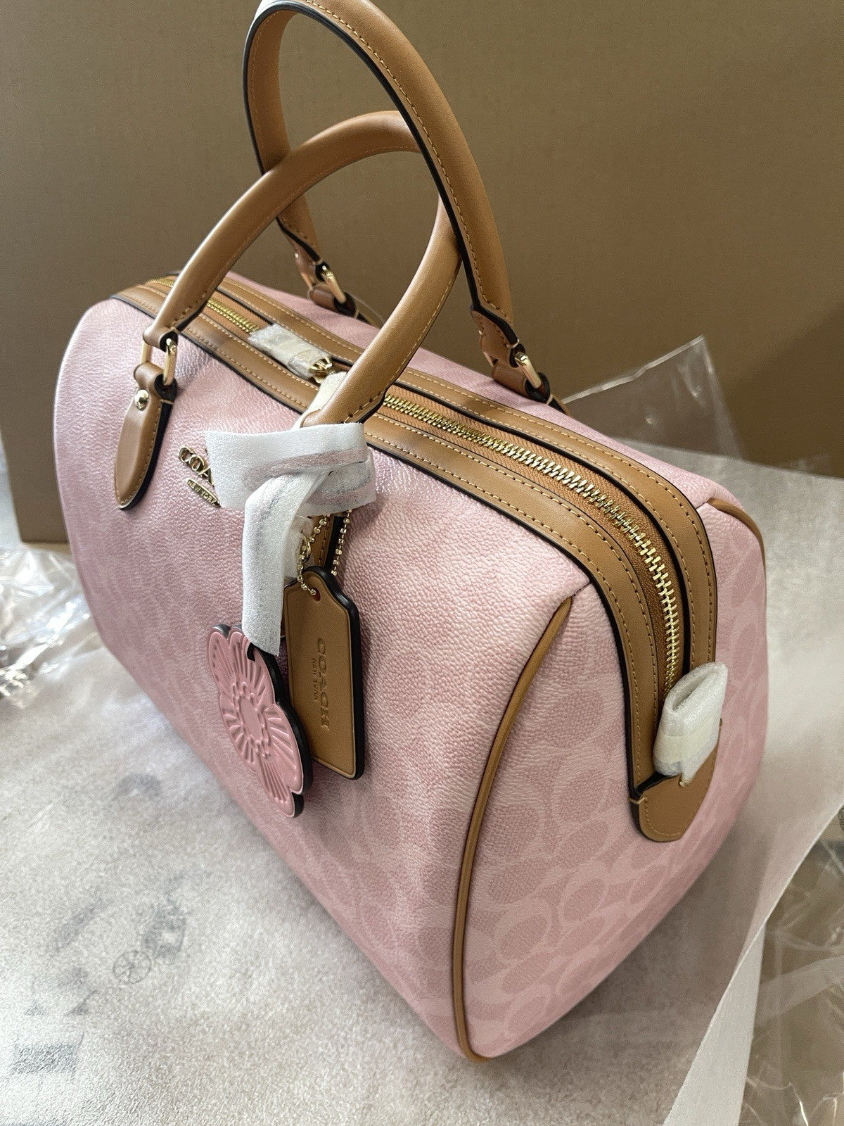 Coach Rowan Large Satchel Bag In Signature Canvas With Charms NWT