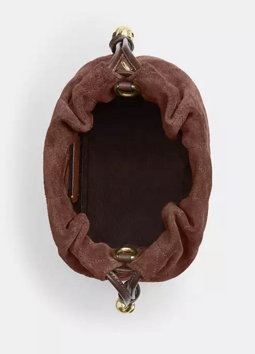 🤎 NWT COACH Faye Mini Drawstring Bag With Quilting Suede & Leather CDC42 Brown