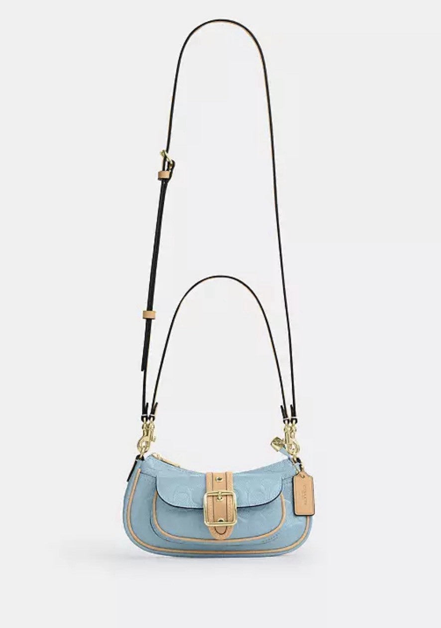NWT *SEALED* COACH Ashton Mini Shoulder Bag In Signature Leather Gold/Light Blue