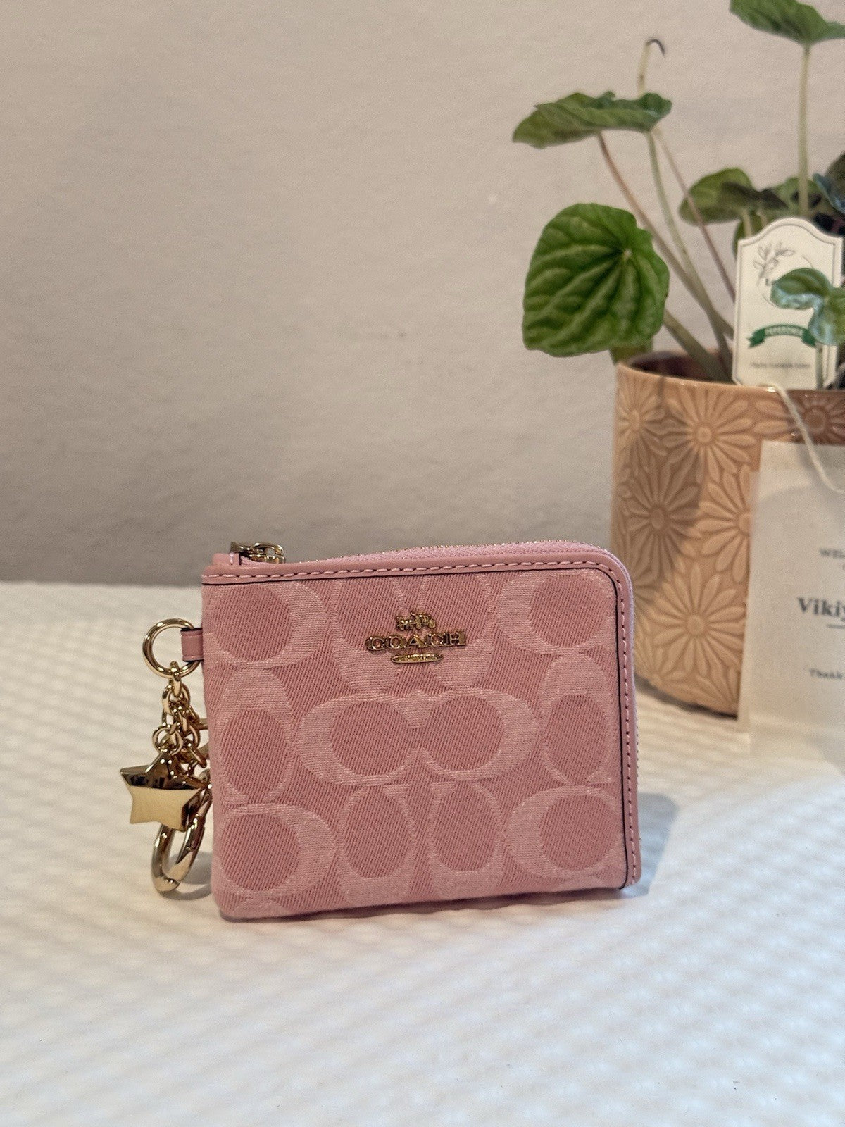 Coach Small Corner Zip Wallet In Signature Denim With Charms NWT