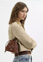 🤎 NWT COACH Faye Mini Drawstring Bag With Quilting Suede & Leather CDC42 Brown