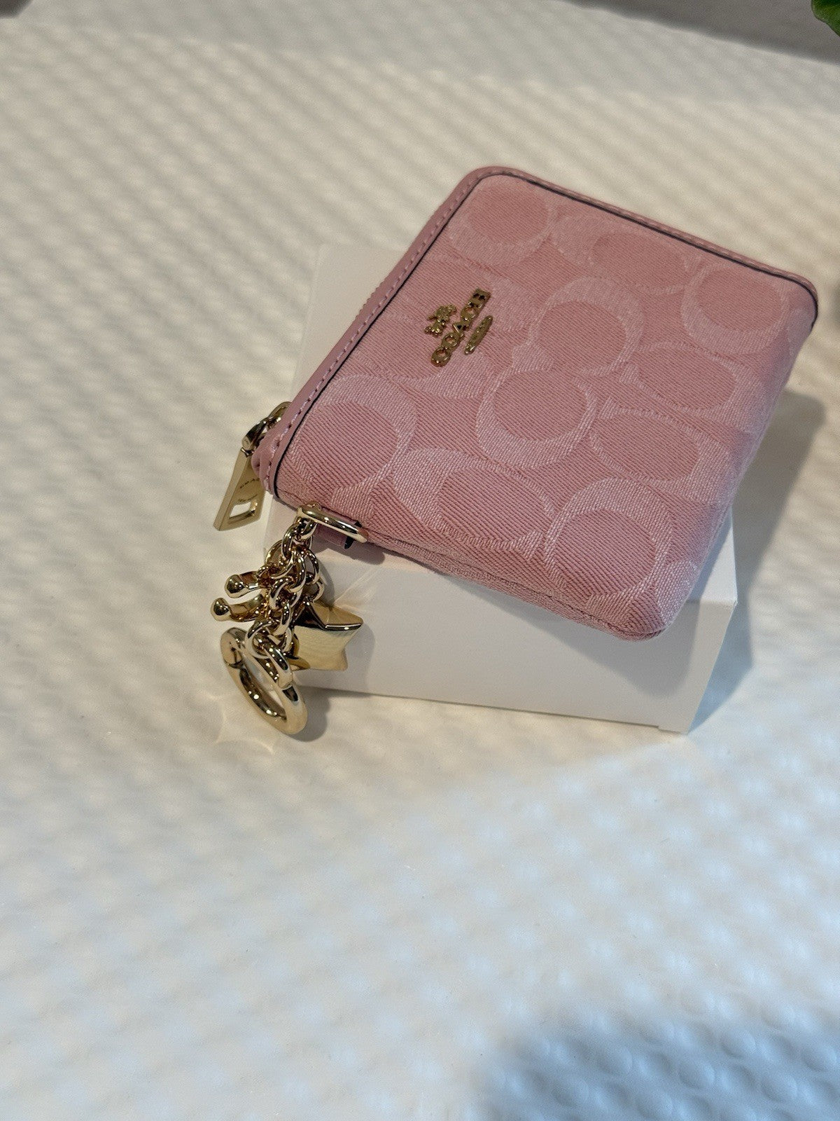 Coach Small Corner Zip Wallet In Signature Denim With Charms NWT