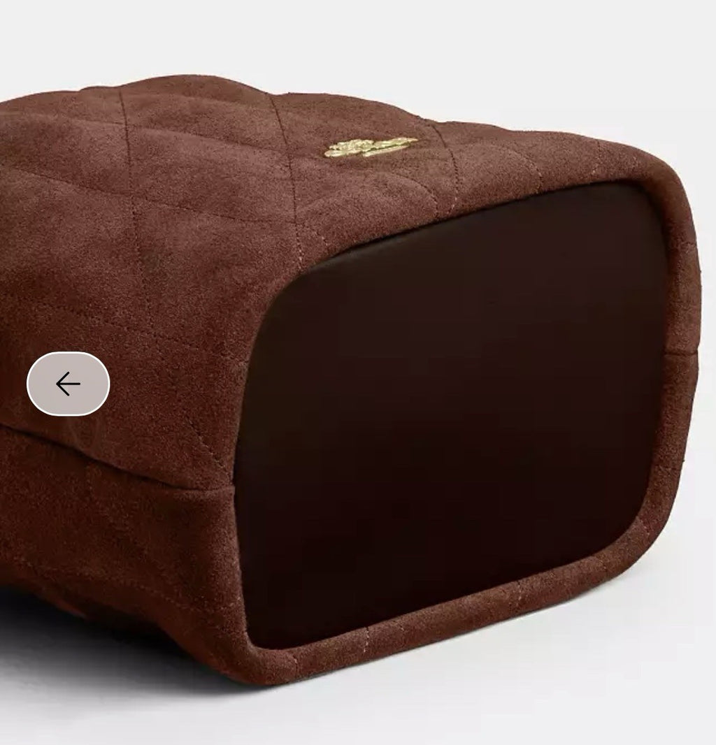 🤎 NWT COACH Faye Mini Drawstring Bag With Quilting Suede & Leather CDC42 Brown