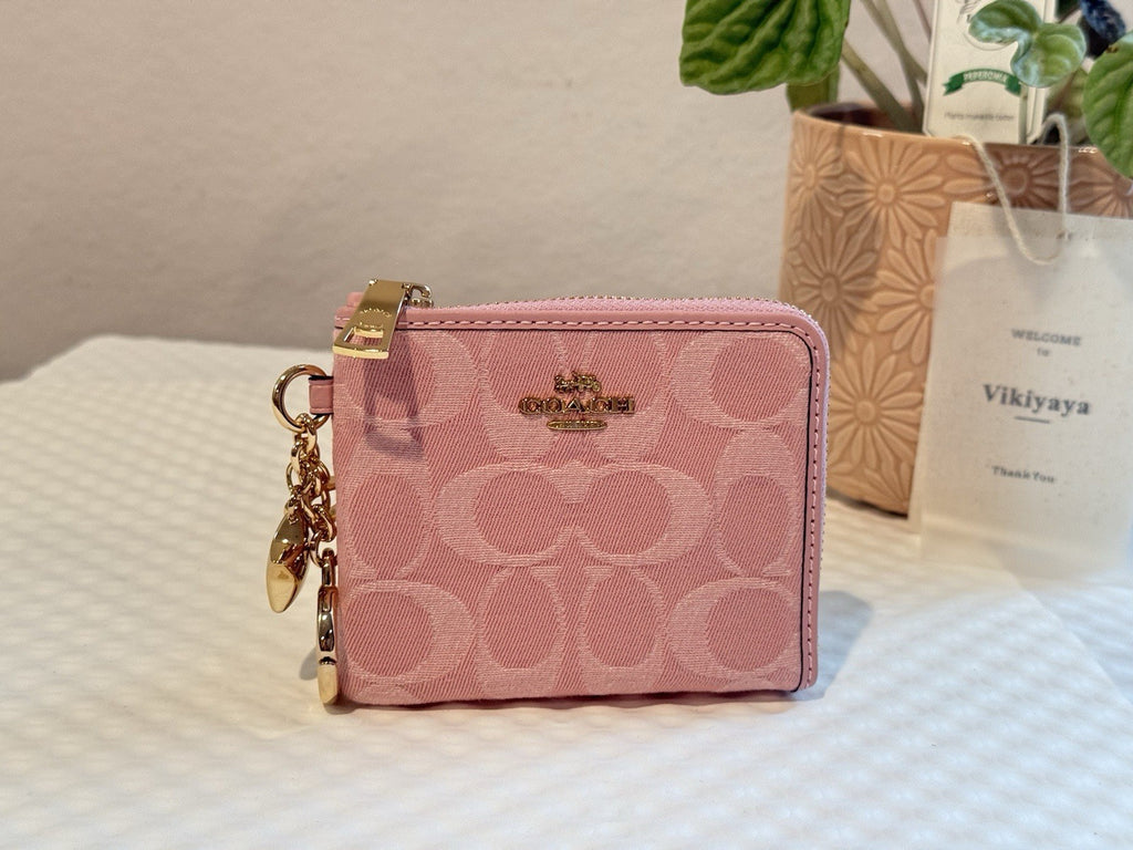 Coach Small Corner Zip Wallet In Signature Denim With Charms NWT